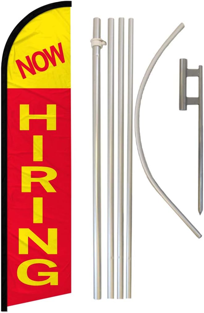 Infinity Republic - Now Hiring Windless Full Sleeve Banner Swooper Flag & Pole Kit - Perfect for Businesses, Dealerships, Events, Stores, etc!