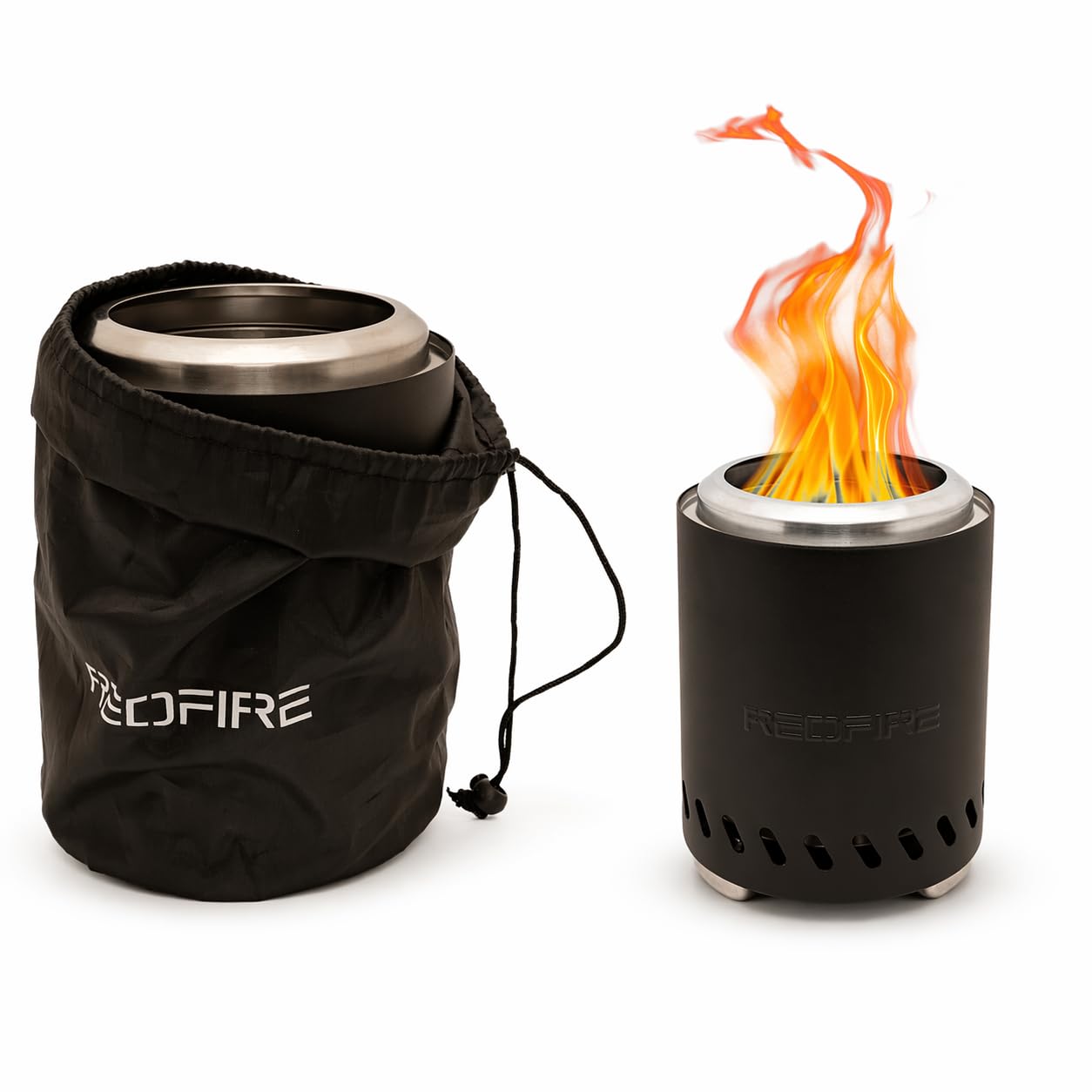 REDFIRE Pellet Tischkamin Volcano Medium, schwarz pulverbeschichtet, Tischfeuer Edelstahl für Holz und Pellets