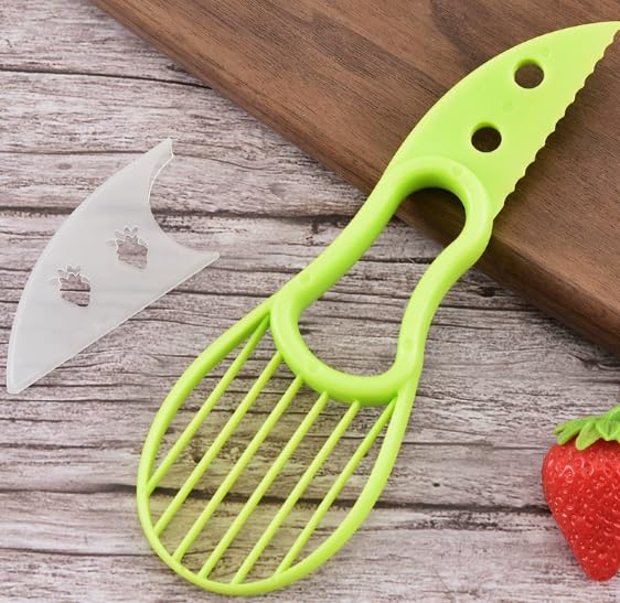3-in-1 Avocado Slicer Tool, Green Plastic Kitchen Gadget with Fruit Corer, Pulp Separator, Butter Peeler for Food Prep