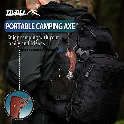TIVOLI-Hatchet-Axe-with-Nylon-SheathCamping-Hatchet-Viking-Axe-with-Wood-HandlePortable-Survival-Axe-with-Gift-Box-Small-Hatchet-for-Camping-Outdoor-Survival-Hunting-Gardening