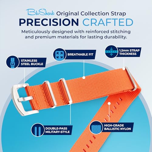 Image of BluShark - Original Collection Military-Style Waterproof Watch Strap, Fits All Timepiece Brands, Durable Nylon Wristwatch Accessories with Stainless Steel Buckle - 18mm, 20mm, 22mm & 24mm Watch Bands