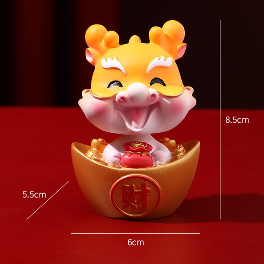 Posąg Feng Shui, Ozdoby do salonu, Ozdoby Feng Shui, Dekoracja Posągu, Posąg Smoka, Rok Smoka Fortune Dragon Cute Bobblehead Ornament Świąteczny Potrząsający Głową Smok Ornament(Yellow)