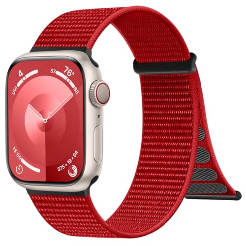 IMIVIO Compatible with Apple Watch Bands 38mm 40mm 41mm 42mm 44mm 45mm 46mm 49mm for Women Men Adjustable Braided Sport Nylon Loop Straps for iWatch Series 11/10/9/8/7/6 SE/Ultra 3 2 1(Red)