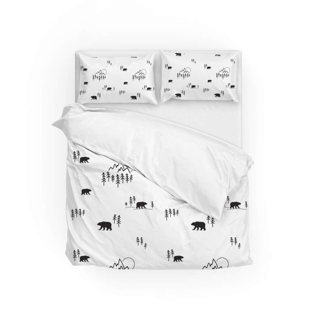 Housse de couette cocooning pour chambre moderne, linge de lit noir et blanc facile à vivre