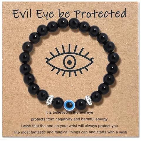 Jewanfix Natural Stretch Preppy Beaded Bracelet, Nazar, Handmade Turkish Eye Bracelets, Evil Eye Good Lucky Bracelet for Protection Blessing Bracelet for Women Men Friend Boys Girls Gift Cover