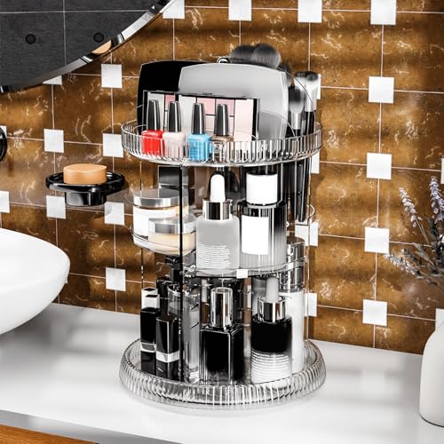 Support de maquillage acrylique transparent avec rangement cosmétiques à 360 degrés