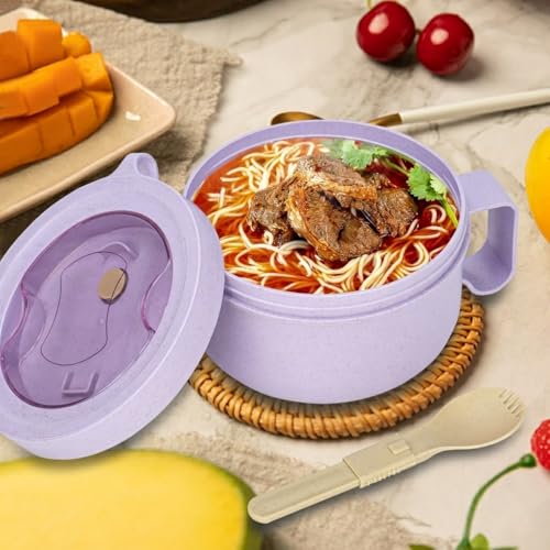 Image of Unbreakable Microwave Soup Mugs with Lids and Handles,Microwave Ramen Bowl with Lid for Soup and Instant Noodles,Oatmeal, Gumbo, Salad,BPA Free (Lavender Purple)