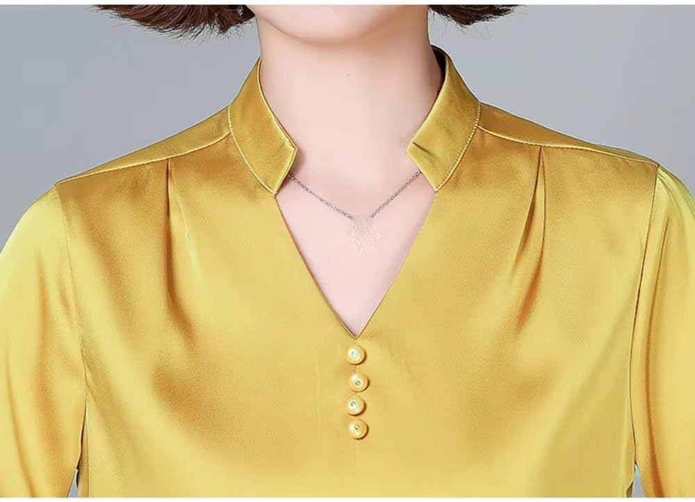 Women's Elegant Satin Blouse Shirt Spring Autumn Solid Long Sleeve Vintage Office Top
