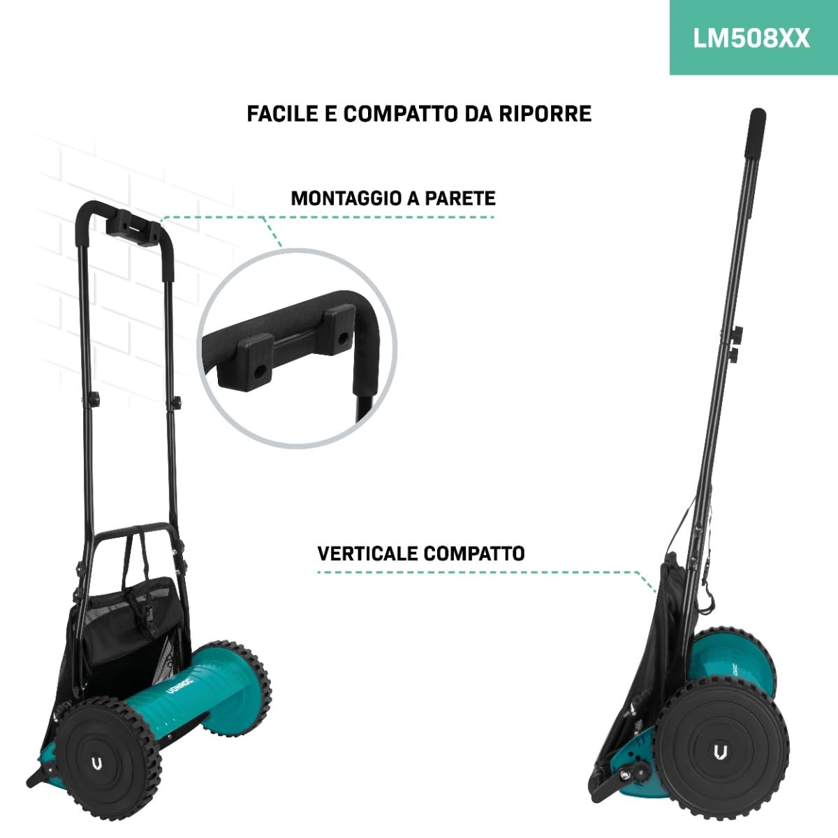 VONROC Tosaerba Manuale - Silenzioso, Lame in Acciaio 65MN, Altezza Regolabile, Raccoglierba 18L, 400 mm