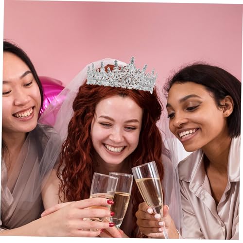 Tiara de boda para novia y juego de collar con pendientes de diamantes de imitación 5