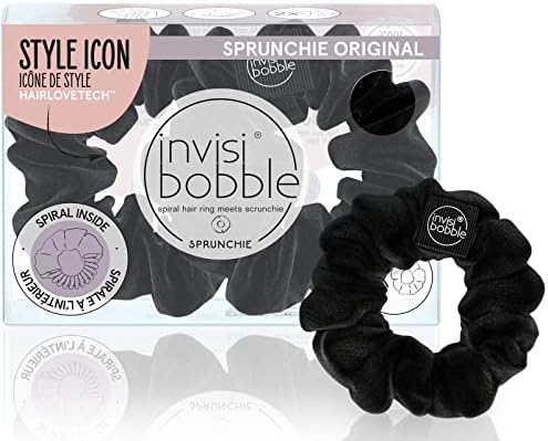 invisibobble Sprunchie Spiral Hair Ring - True Black- 2 Pack - Scrunchie Stylish Bracelet, Strong Elastic Grip Coil Accessories for Women - Gentle for Girls Teens and Thick Hair