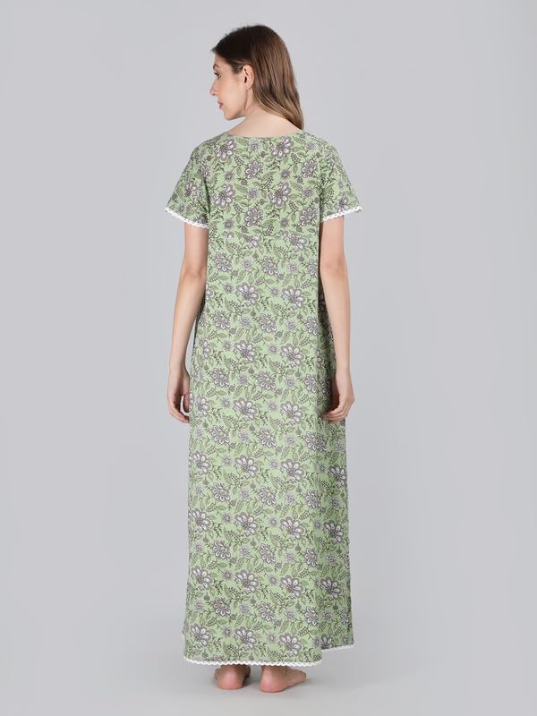 Image of NIHSAMAH Cotton Nighty for Women - Premium Printed Long Night Gown with Pocket, Comfortable & Fancy Sleepwear /Nightwear