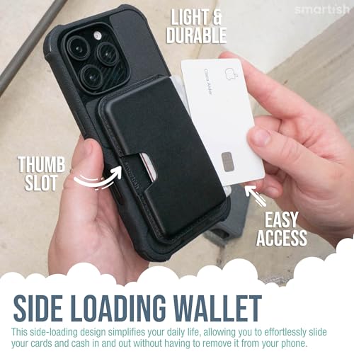 Image of Smartish iPhone 16 Plus Magnetic Case with MagSafe Wallet - Gripzilla - Magsafe Compatible Armor Grip Cover + Detachable Magnetic Credit Card Holder - Black Tie Affair