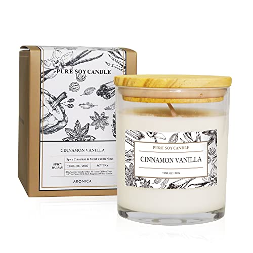 Aronica Non Toxic Candle - Soy Cinnamon Vanilla Scent Highly Scented Spring Candle for Home New Home Gift Luxury Scents