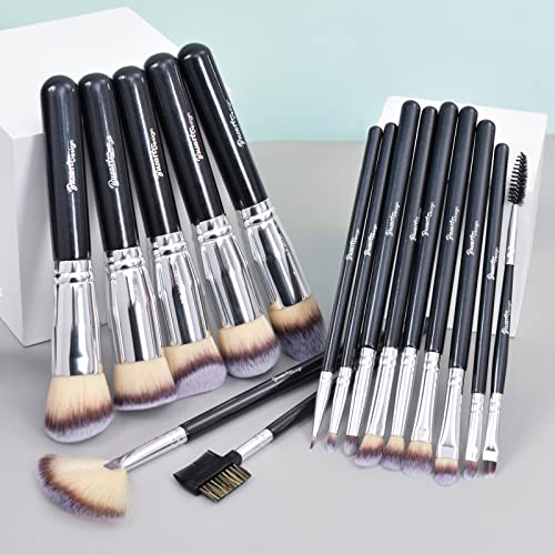 Bueart Design 16Pcs Ultra Soft Dense Makeup Brushes Set Professional Black Makeup Brush Set With Premium Synthetic Vegan Hair Foundation Concealer Eyeshadow Face Contour Blush Makeup Brushes & Tools #TOP1