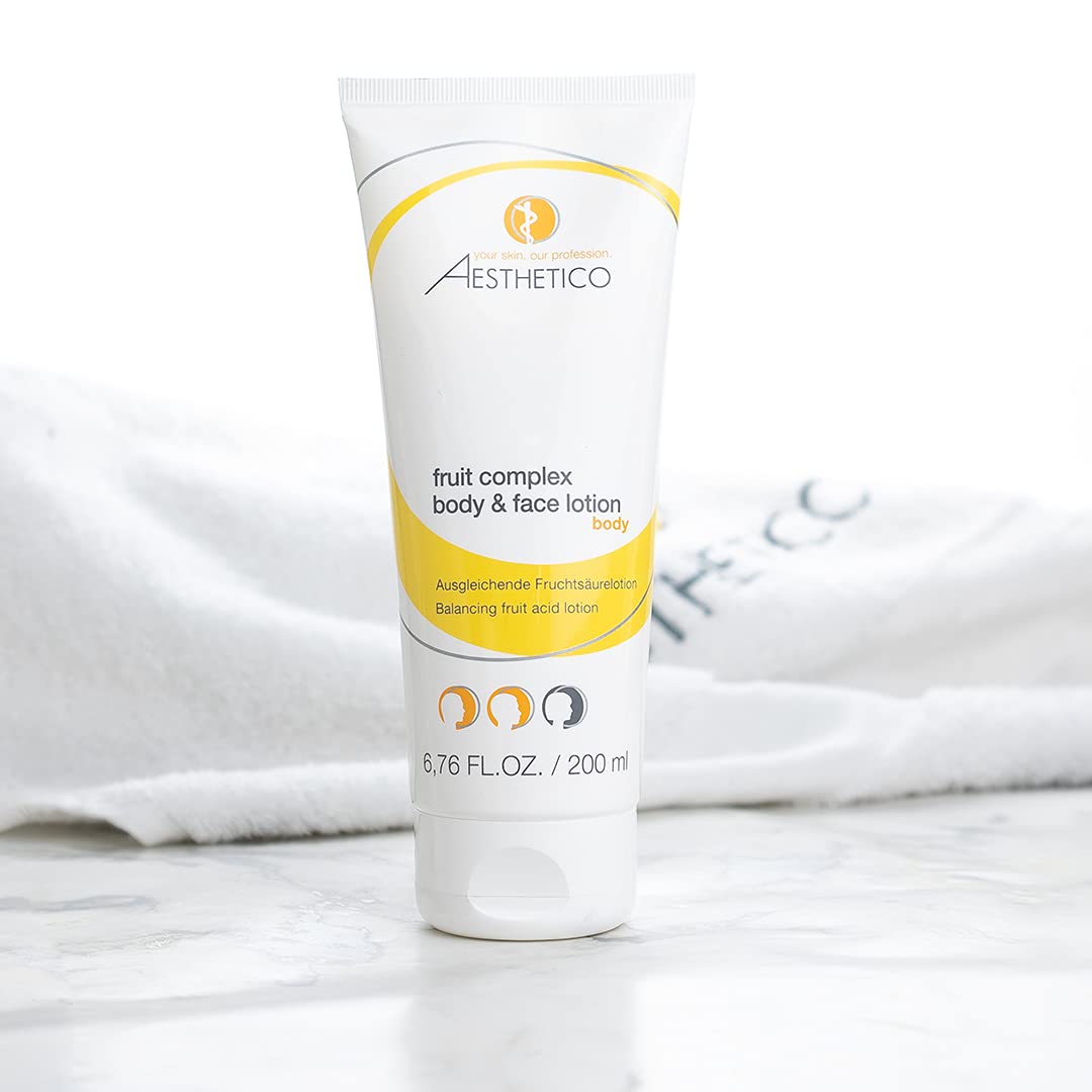 AESTHETICO fruit complex body & face lotion, 2 x 200 ml | Fruchtsäurelotion für Gesicht und Körper, glättet unreine und reife Haut, mit Weihrauch, Hyaluronsäure und Urea