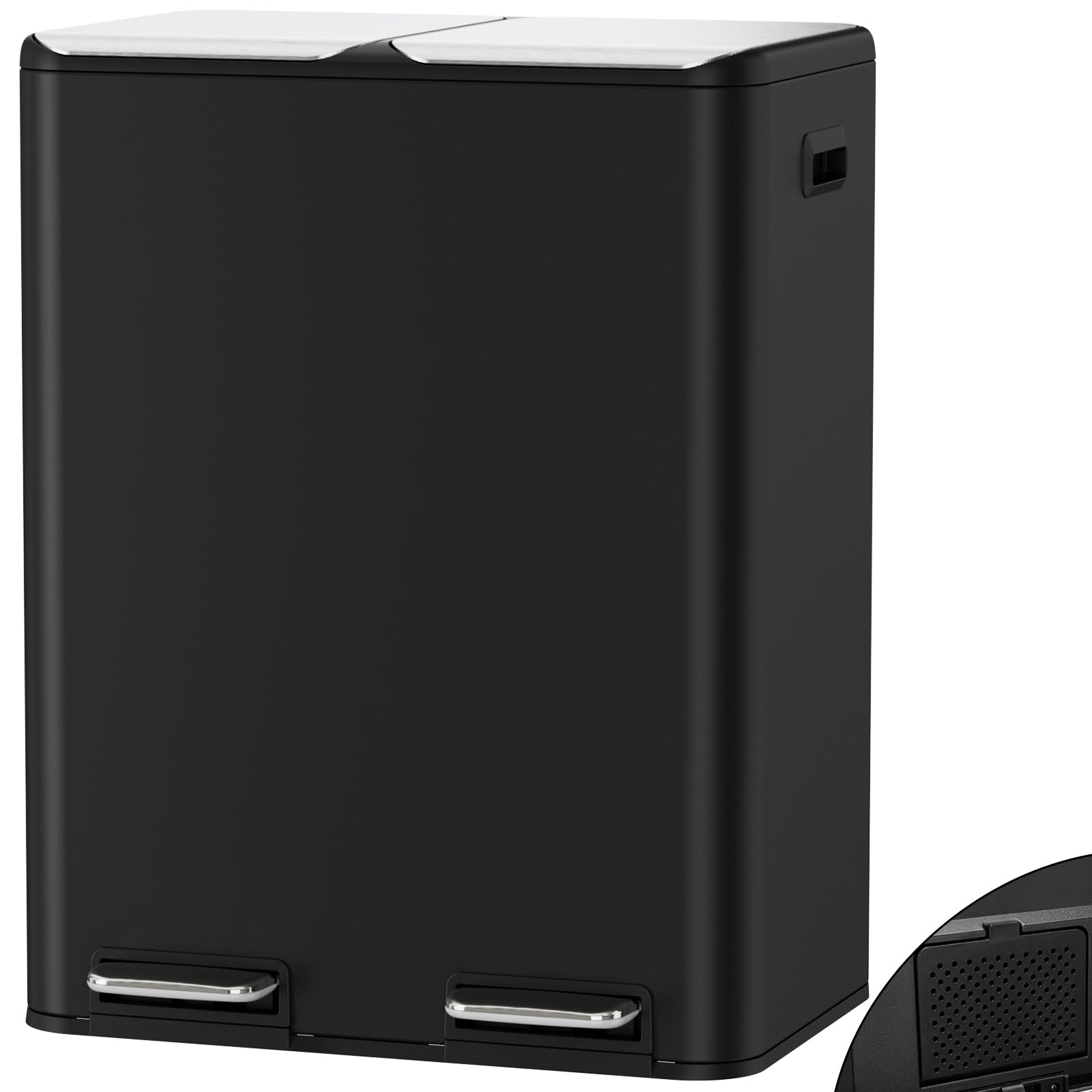 Clevich 60L Double Bin with Odor Control, (2 x 30L) Dual Kitchen Bins, Recycling Waste Bin w/Wide Pedal, Handle, Removable Inner Buckets, Soft-Close Lid, Airtight Design, for Home Office(Black)