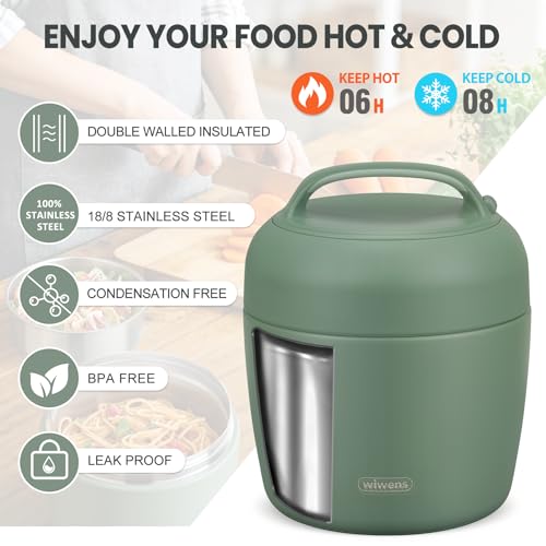 Image of wiwens Thermo Food Jar for Hot Food Adults 32OZ Soup Thermo Lunch Containers Wide Mouth Vacuum Insulated Stainless Steel Leakproof Bento Box with Spoon