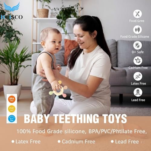Image of Silicone & Wooden Baby Teether for 3+ Months | BPA Free Soft Teething Toy for Infants | Natural Wooden Ring with Food-Grade Silicone | Safe Round Shape Baby Teether