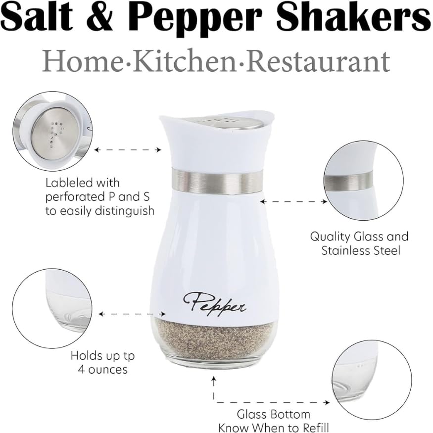 Image of Salt & Pepper Shaker Set, Refillable Dual Color Stainless Steel Spice Shakers Container Bottle for Home Kitchen, Restaurant, Picnic (Silver & White - D)
