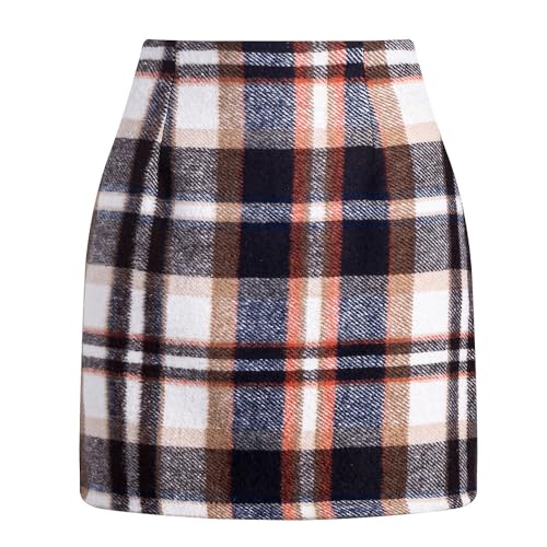 Womens Wool Mini Plaid Skirt High Waist Bodycon Fall Winter Mini Skirts2