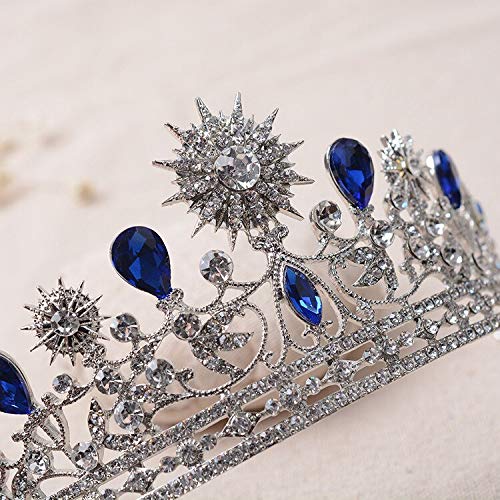 Tiaras y coronas para mujer, elegante tiara nupcial de lujo con diamantes de imitación azules, tiaras y coronas de cristal para bodas, tiaras para desfiles, accesorios de joyería para el cabello.Blue,