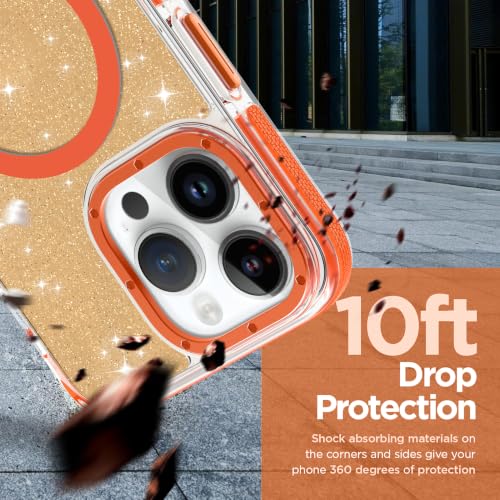 Image of Magnetic Case for iPhone 14 Pro Max [Compatible with Magsafe] [Bling Glitter Fluorescent Design] [1 Screen Protector] Slim Translucent Matte Case for iPhone 14 Pro Max 6.7 inch 2022, Orange