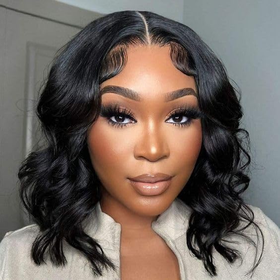 Ali Pearl Wig Ready To Go Loose Body Bob Glueless Wig Human Hair 4x7 HD Lace Front Wig Human Hair Pre Plucked Pre Cut Glueless Wig No Glue Needed 10 Inch 10 Inc