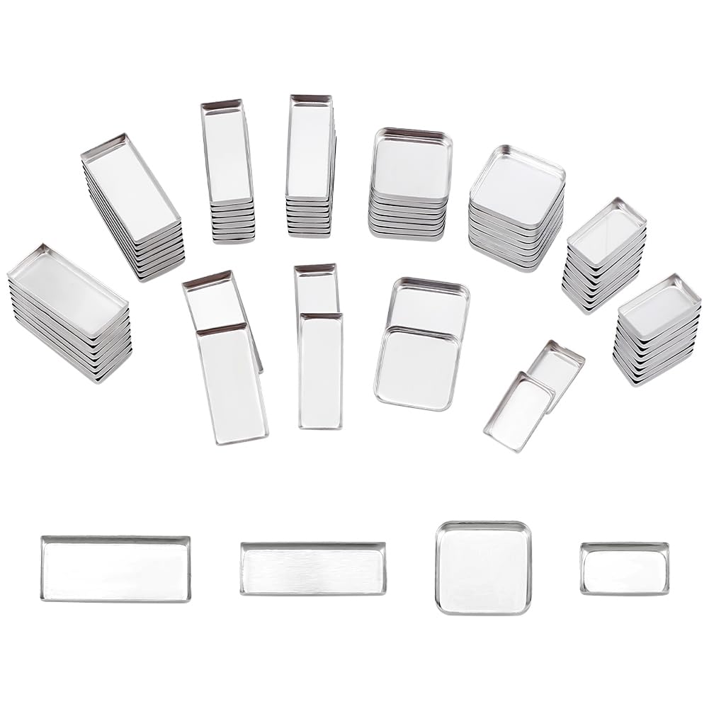 PH PandaHall 80pcs Empty Metal Pans 4 Size Empty Eyeshadow Pans Rectangle Palette Pans DIY Eyeshadow Blush Lipstick Palette for Pressed Makeup Cosmetic 2-2.7x1-2cm