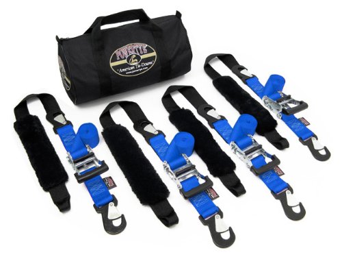 2in x 7ft Premium Trailer Kit with Big Daddy Ratchet Tie-Downs, Secure Hooks, Soft-Tye, & Storage Bag - Made in USA - 1,500 lb. WLL / 4,500 lb. Breaking Strength - Blue (Pair)