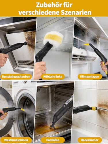 14 Stück Kärcher Dampfreiniger Zubehör, Kompatibel mit Easyfix SC1 SC2 SC3 SC4 SC5, Enthält Verlängerte Düse, Gebogener Düse, Rundbürste Gross, Reinigungsbürste, Rundbürste, Mikrofaser-Tücher