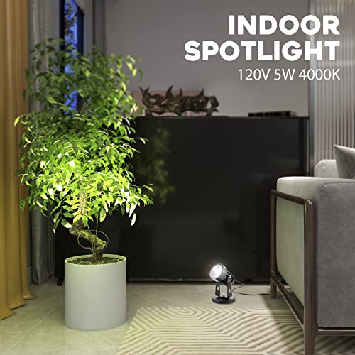 Image of 2Pack LED Spot Lights Indoor Uplights Plant Spotlights with 5.9 FT Cord Switch Warm White and Day White Adjustable Spot Lights for Plants Art Decor (Base and Stake Included)