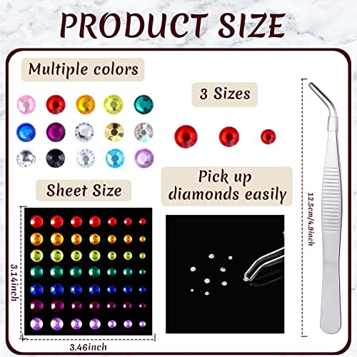 9 Sheets Bindi Dots Nose Stud Stickers Body Face Eye Ear Fake Crystals Gems Jewelry Self Adhesive Fake Nose Ring Stud Rhinestones Non Piercing For Women Girl Makeup Party Accessory Decoration #TOP1
