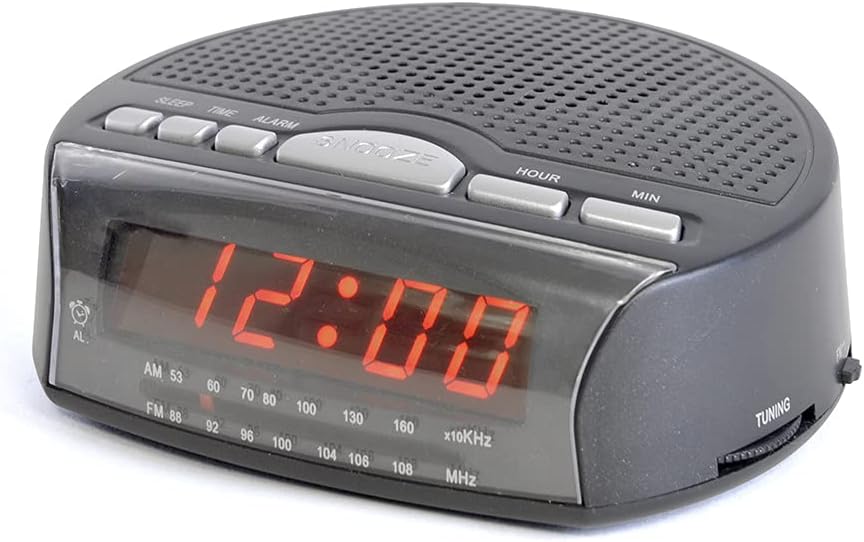 LLOYTRON "Daybreak" Alarm Clock Radio with Buzz Alarm or Radio - Snooze Function - Sleep Timer - Rotary Tuning and Volume Controls - Mains Operated - AM / FM Radio - J2006BK - Black