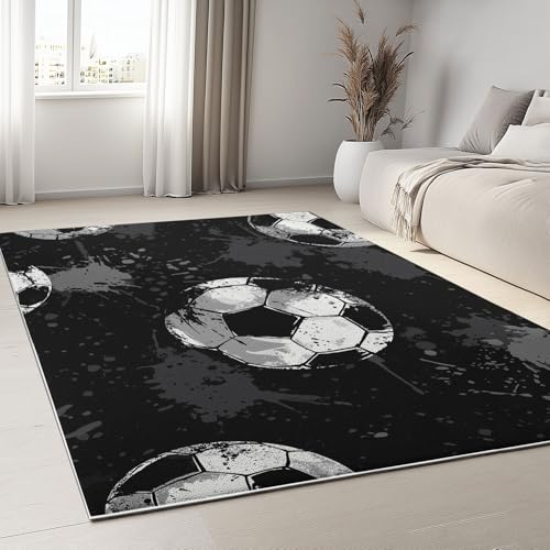 Dunkelgrau Teppich Wohnzimmer Schwarzes Fußball-Graffiti 80x150 cm Home Teppich Wohnzimmer Schlafzimmer Jugendzimmer Kurzflor Modern Wohnzimmerteppich Waschbar rutschfest Dunkelgrau Teppich Wohnzimmer Schwarzes Fußball-Graffiti 80x150 cm Home Teppich Wohnzimmer Schlafzimmer Jugendzimmer Kurzflor Modern Wohnzimmerteppich Waschbar rutschfest