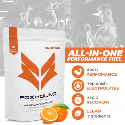 Image of Foxhound Performance Drink Mix | Energy, Hydration, Recovery | Clean Blend of Electrolytes, Vitamins, Carbs and Caffiene for Men and Women | Natural Ingredients | 16 Stick Packs