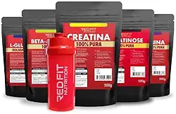 Creatina 500g L-Glutamina 500g Beta-Alanina 500g L-Arginina 500g Palatinose 500g - 100% Puras Importadas - Red Fit Nutrition