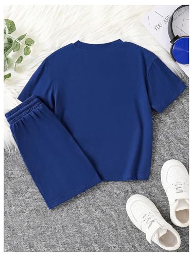 Image of Verdusa Girl's Tracksuit Sets 2 Piece Outfits Letter Print Vacation Tee Top and Drawstring Waist Shorts