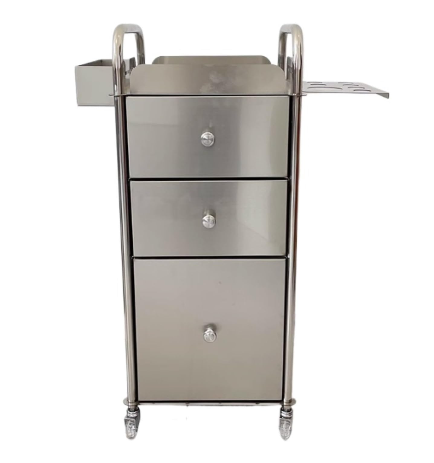 Shswud Silver Esthetician Cart, Stainless Steel Hairdressing Supplies Tool Cart Trolley Hairdressing Tool Cabinet Rolling Cart Nail Cart
