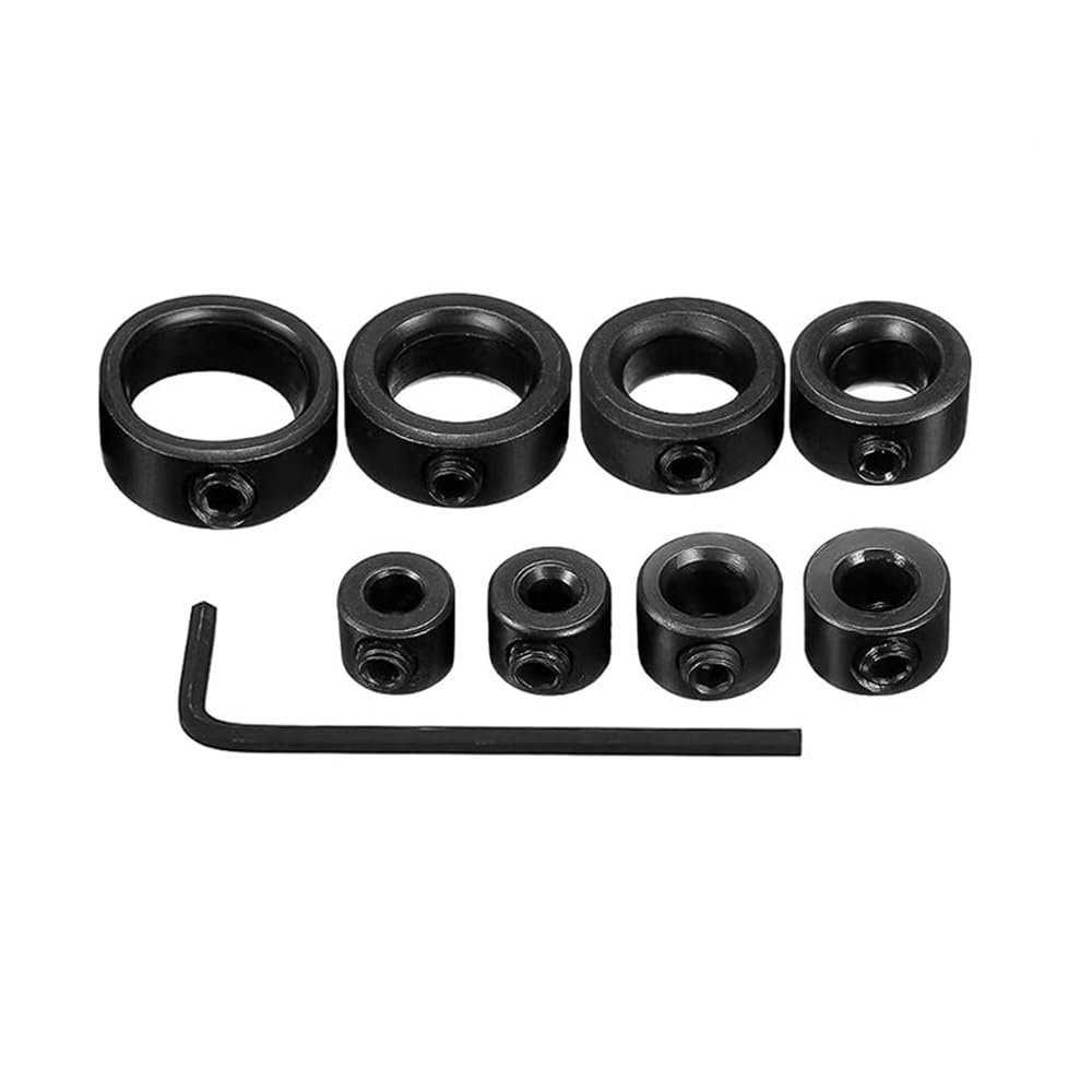 Clamp Collar 9pcs Adjustable Drill Depth Positioners, Limit Ring with Wrench Tighten, Stopper Set-Screws Woodworking Tool