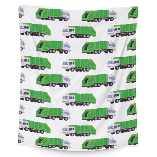 Mercuryelf Garbage Truck Blanket Gift - 30x40 Inches Modern Throw Blankets for Kids - White Soft, Fuzzy & Warm Throws for Lap, Crib