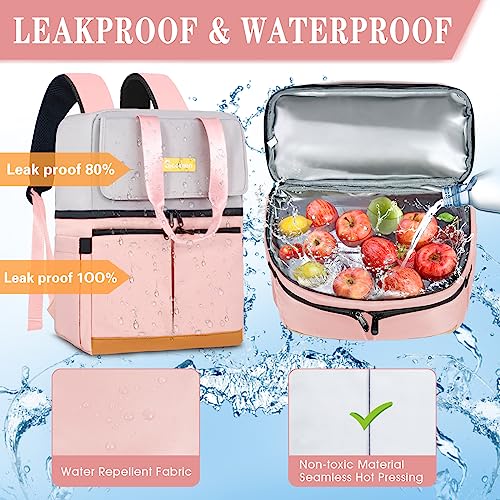 Image of Scothen Backpack Cooler with Double Decker & 12 Ice Packs- Keeps 36 Cans Cold for Up to 24 Hours- Waterproof & Leak Proof Insulated Cooler Backpack- Stylish Cooler Bookbag for Women Travel Work Beach