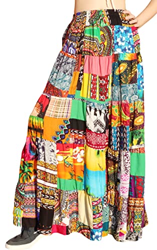 Full Funk Flowing Maxi Skirt Made of Patchwork Mixed Viscose Rayon Artworks