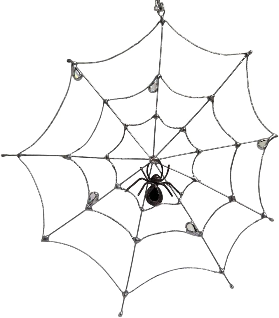Spiderweb with a Spider Stained Glass Halloween Sun Catcher Window Home Hanging Decor