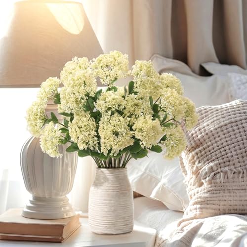Image of 4 Pcs Artificial Flowers for Decoration, 23 Inch Faux Berry Stems Faux Skimmia Spray with Leaves Fake Flowers for Vase Home Table Floral Arrangement Wedding Decor(White,Classic)