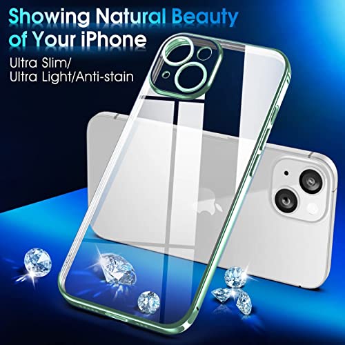 Image of DIZORO Thermoplastic Polyurethane Transparent Case Compatible with iPhone 13 (6.1 inch), Luxury Electroplated Soft Edge Bumper Case, Full Camera Protection & Shockproof Case Cover (Green)