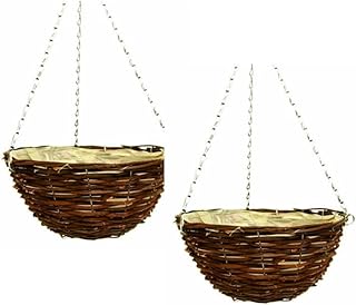 shopior Wicker Basket Planters – Natural Rattan Willow Hanging Flower Pots with Polythene Liner & Metal Chain – Large Decorative Hanging Planters for Indoor & Outdoor Garden, Balcony, 30cm 12Inch (2)