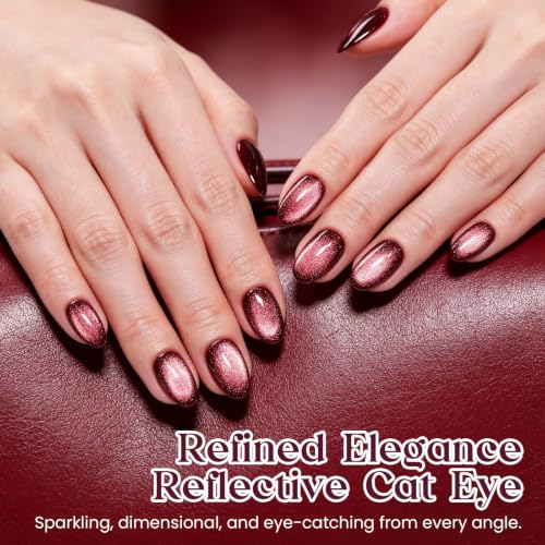 Image of Beetles Burgundy Red Cat Eye Gel Polish, Wine Glow 15ml Magnetic Nail Gel