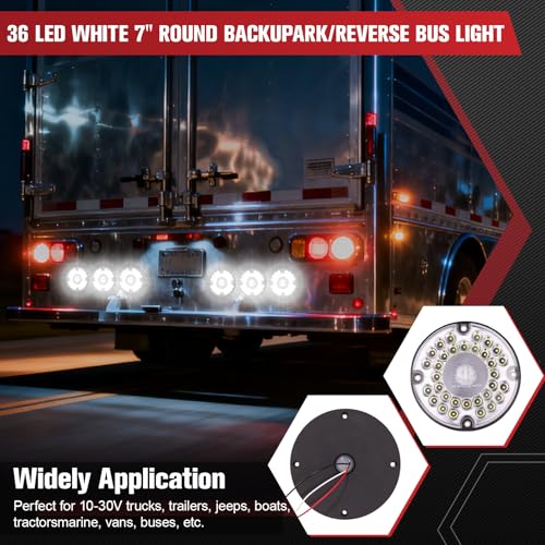 Image of 2PCS 7 inch 36 LED Round Trailer Tail Lights (White)