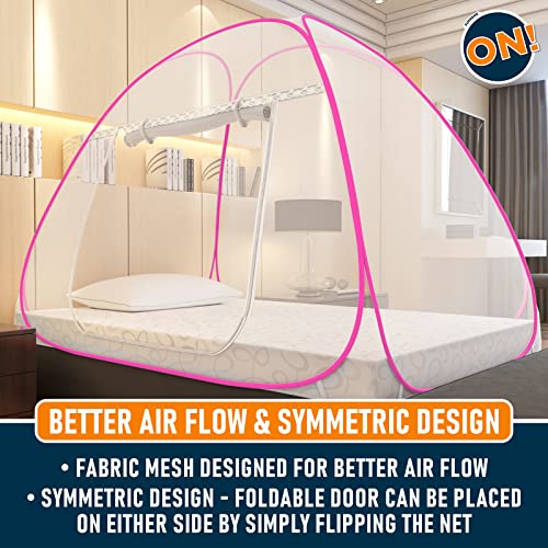 Image of KOLAR Supreme On Mosquito Net for Single Bed, 6.5 Feet X 4 Feet Premium Machardani with 30 Pair of Stars, Strong and Durable, 30 GSM, Tent Type, Foldable, Corrosion Resistant (Single Bed, Pink)